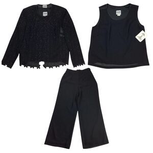 R&M Richards Women 8 - 10 Pant Suit 3 Piece Black Wedding Formal Cocktail Party